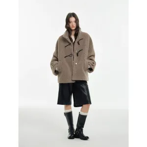 Grainy Shearling Toggle Coat