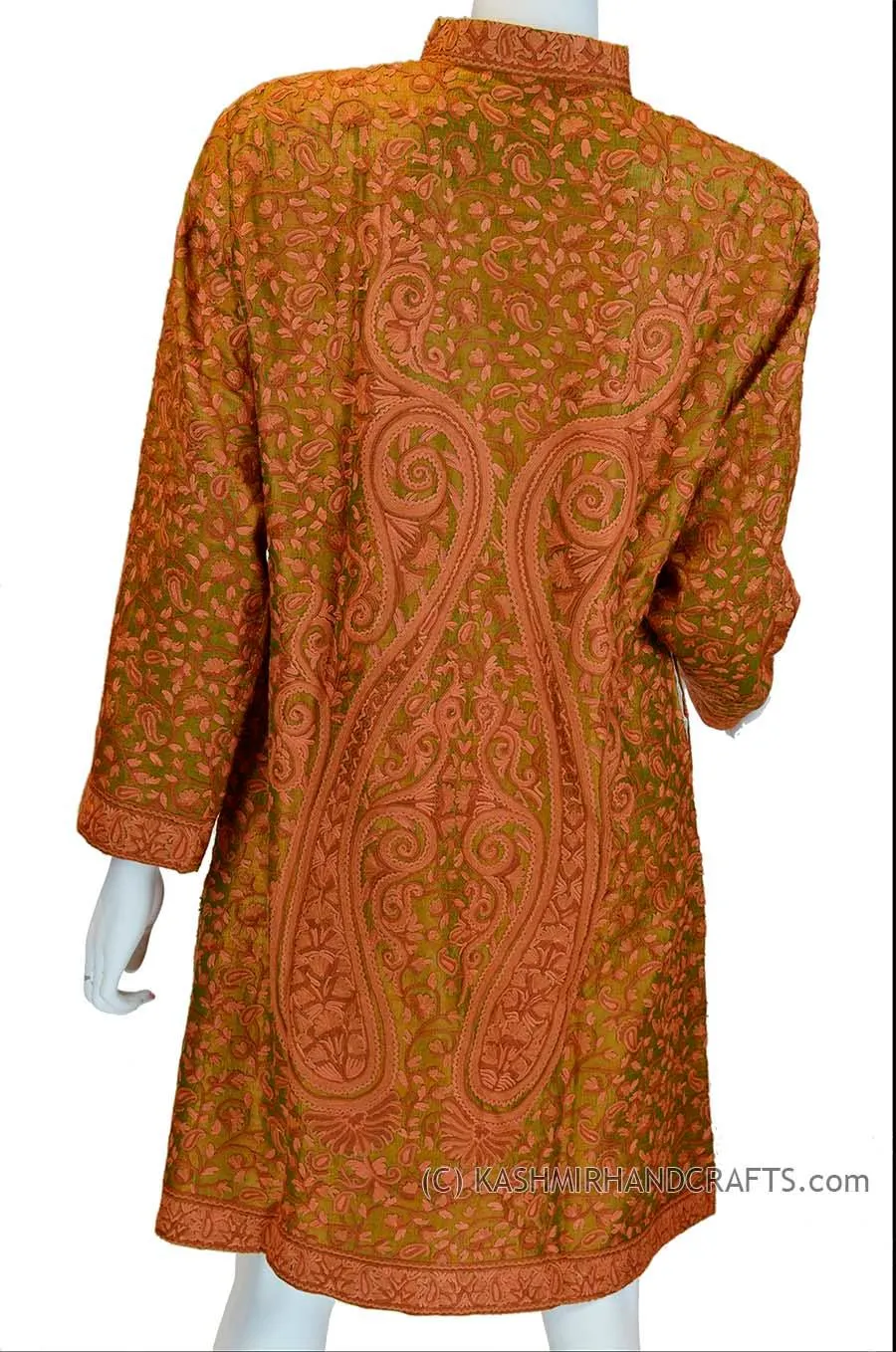 Green Rust Silk Jacket Iridescent Dinner Paisley Evening Dress Coat Hand Embroidered Kashmir