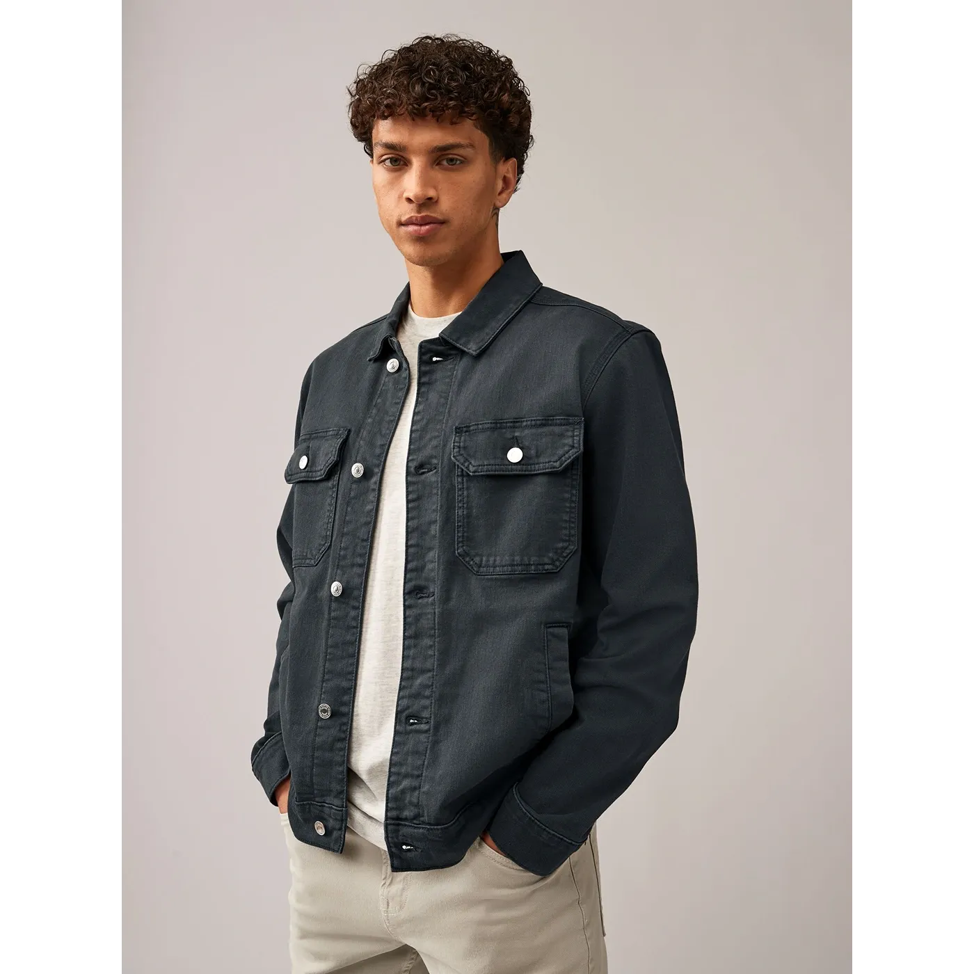 Grey Trucker Back Detailing Jacket