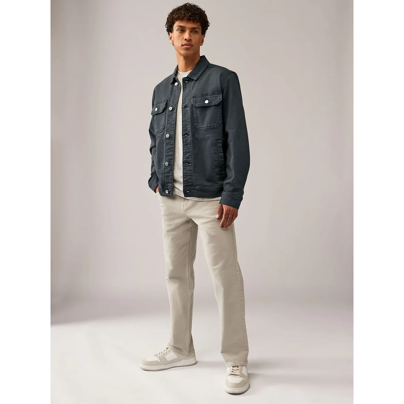 Grey Trucker Back Detailing Jacket