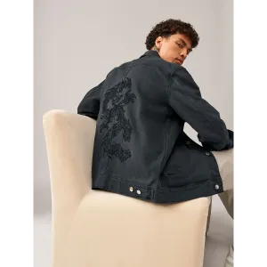 Grey Trucker Back Detailing Jacket