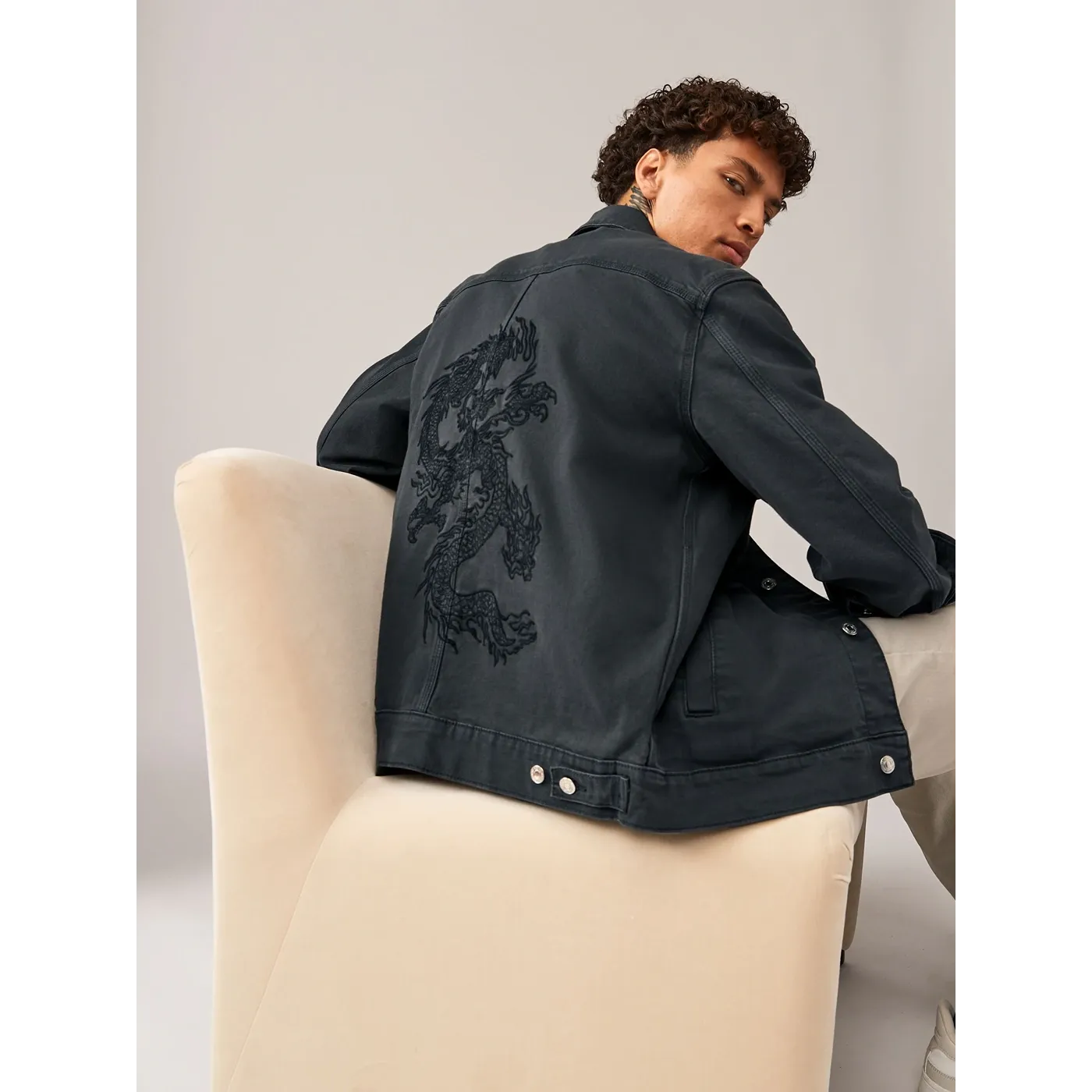 Grey Trucker Back Detailing Jacket