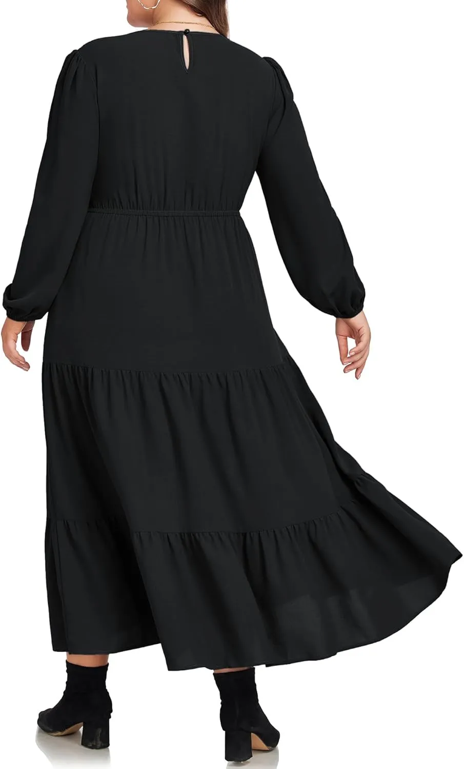 Hanna Nikole Women's Plus Size Spring Maxi Dress Long Sleeve Smocked Wedding Guest Casual Flowy Tiered Dresses with Pockets