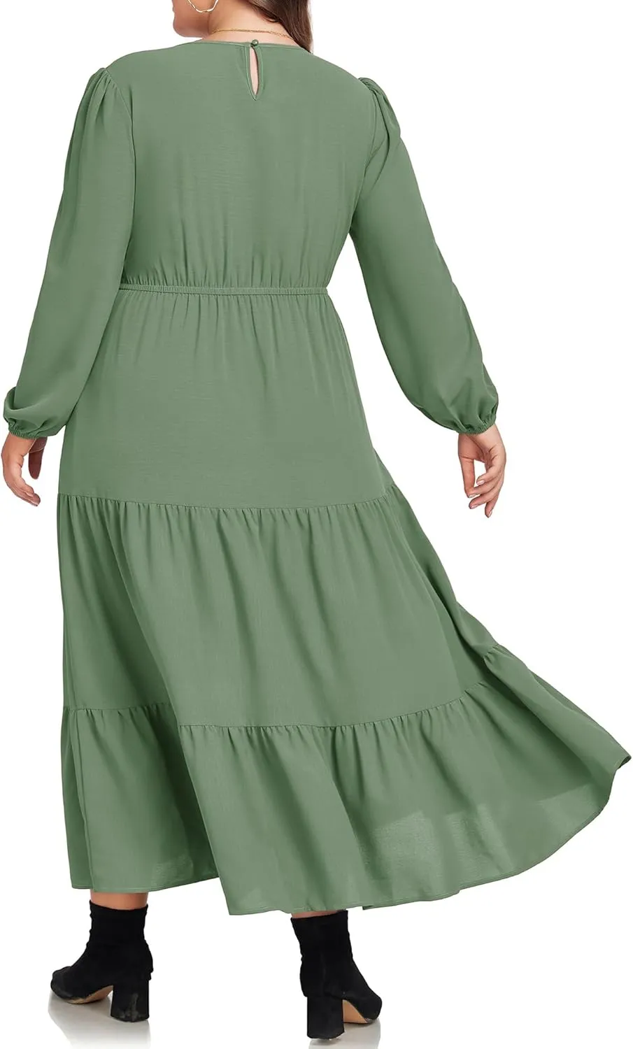 Hanna Nikole Women's Plus Size Spring Maxi Dress Long Sleeve Smocked Wedding Guest Casual Flowy Tiered Dresses with Pockets