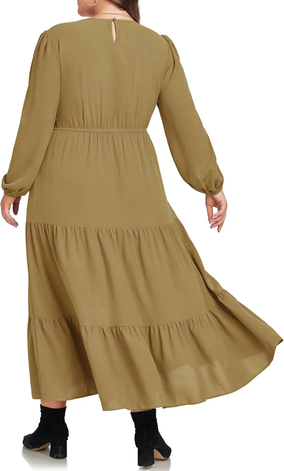 Hanna Nikole Women's Plus Size Spring Maxi Dress Long Sleeve Smocked Wedding Guest Casual Flowy Tiered Dresses with Pockets