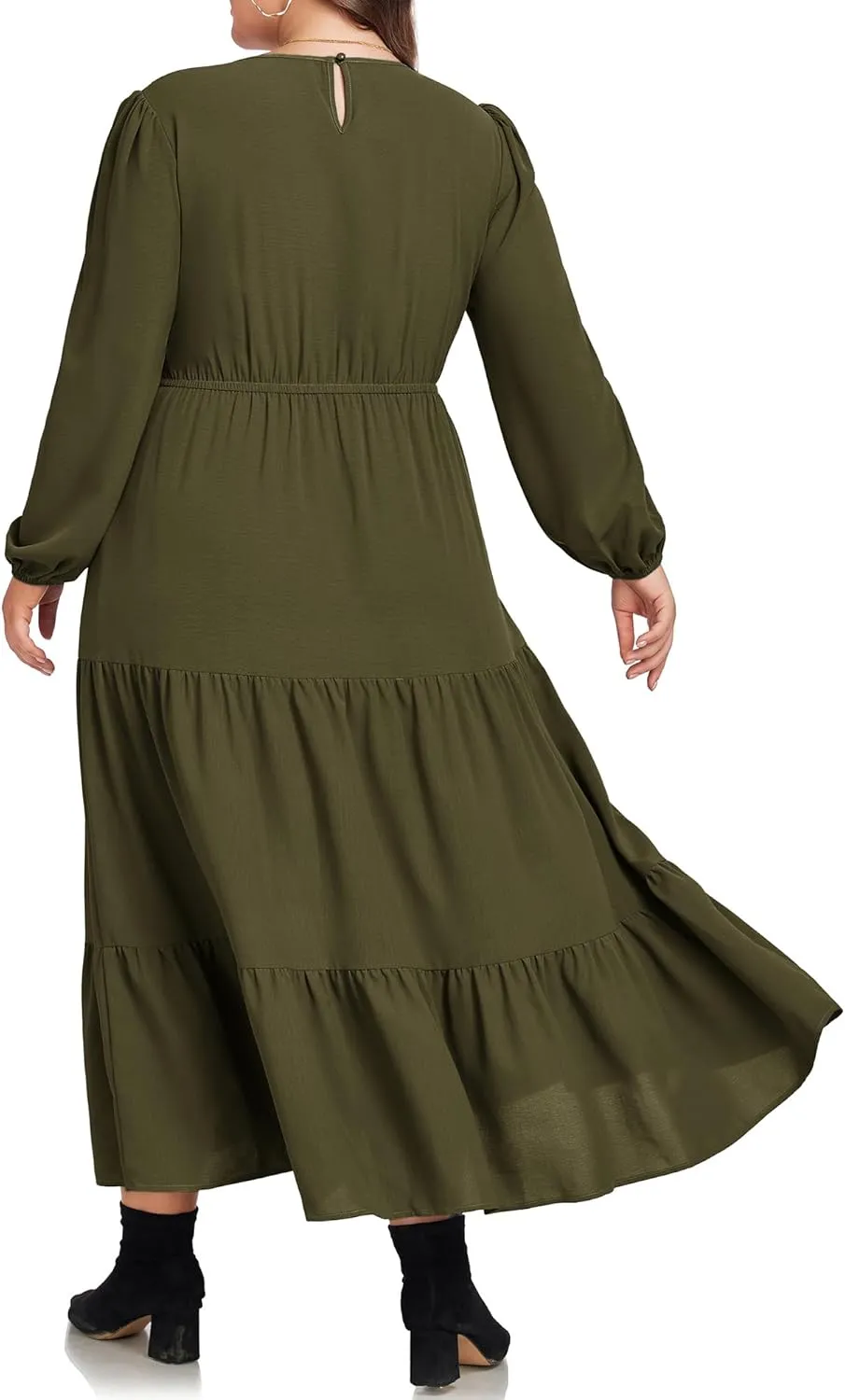 Hanna Nikole Women's Plus Size Spring Maxi Dress Long Sleeve Smocked Wedding Guest Casual Flowy Tiered Dresses with Pockets
