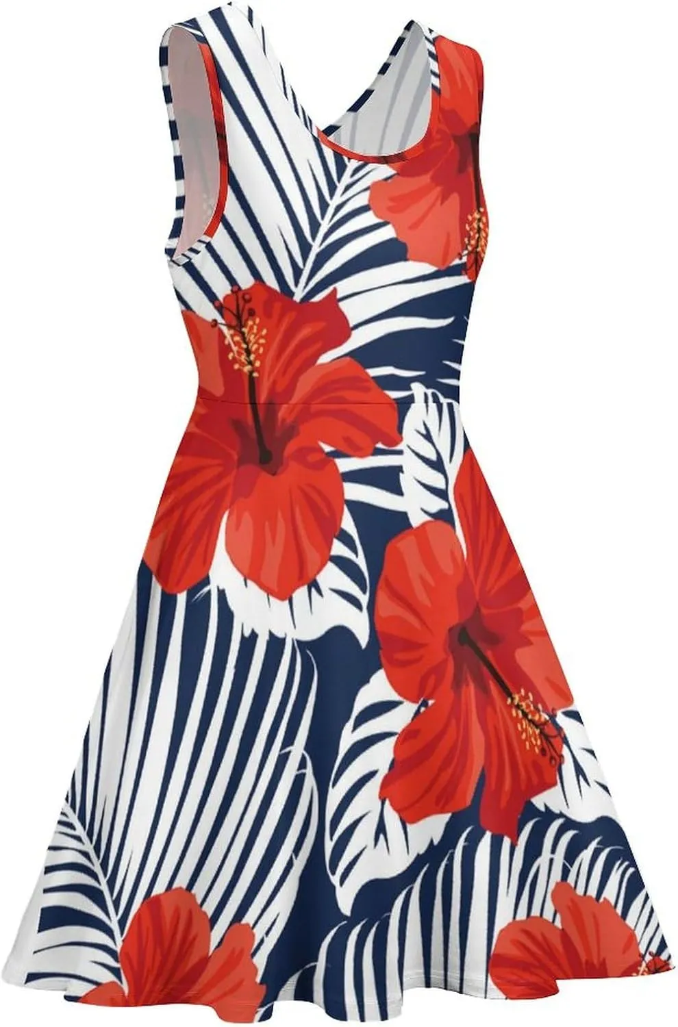 Hawaiian Hibiscus Flowers Summer Dress Floral Dresses Beach Sundress for Women Sleeveless Wide Strap