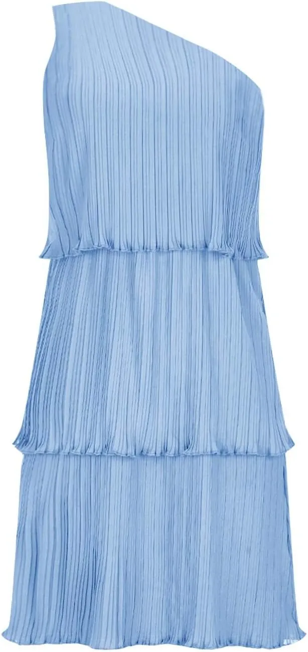 HGps8w One Shoulder Dresses for Women Summer Sleeveless Ruffle Tiered Layered Chiffon Flowy A Line Mini Dress for Party