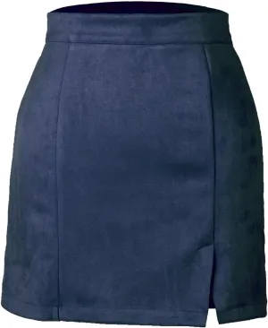 High Waisted Skirt for Women Faux Suede Side Split Mini Skirts Bodycon Solid Color Basic A-Line Pencil Short Skirt
