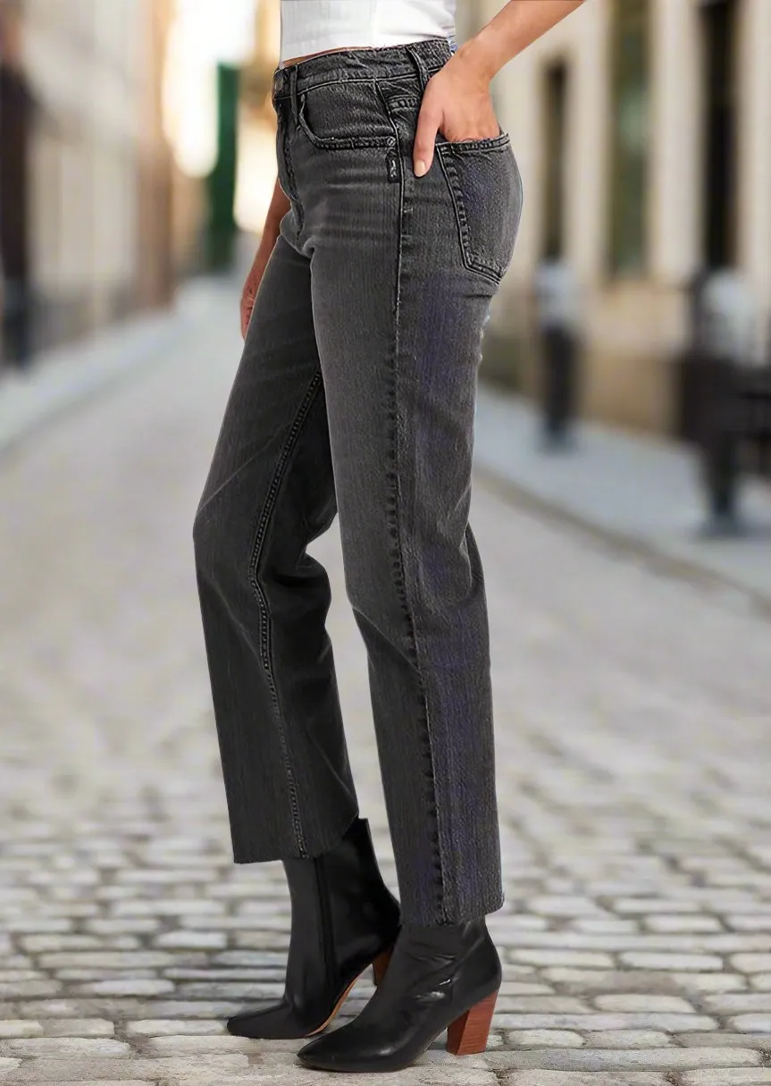 HIGHLY DESIRABLE STRAIGHT WASHED BLACK JEANS