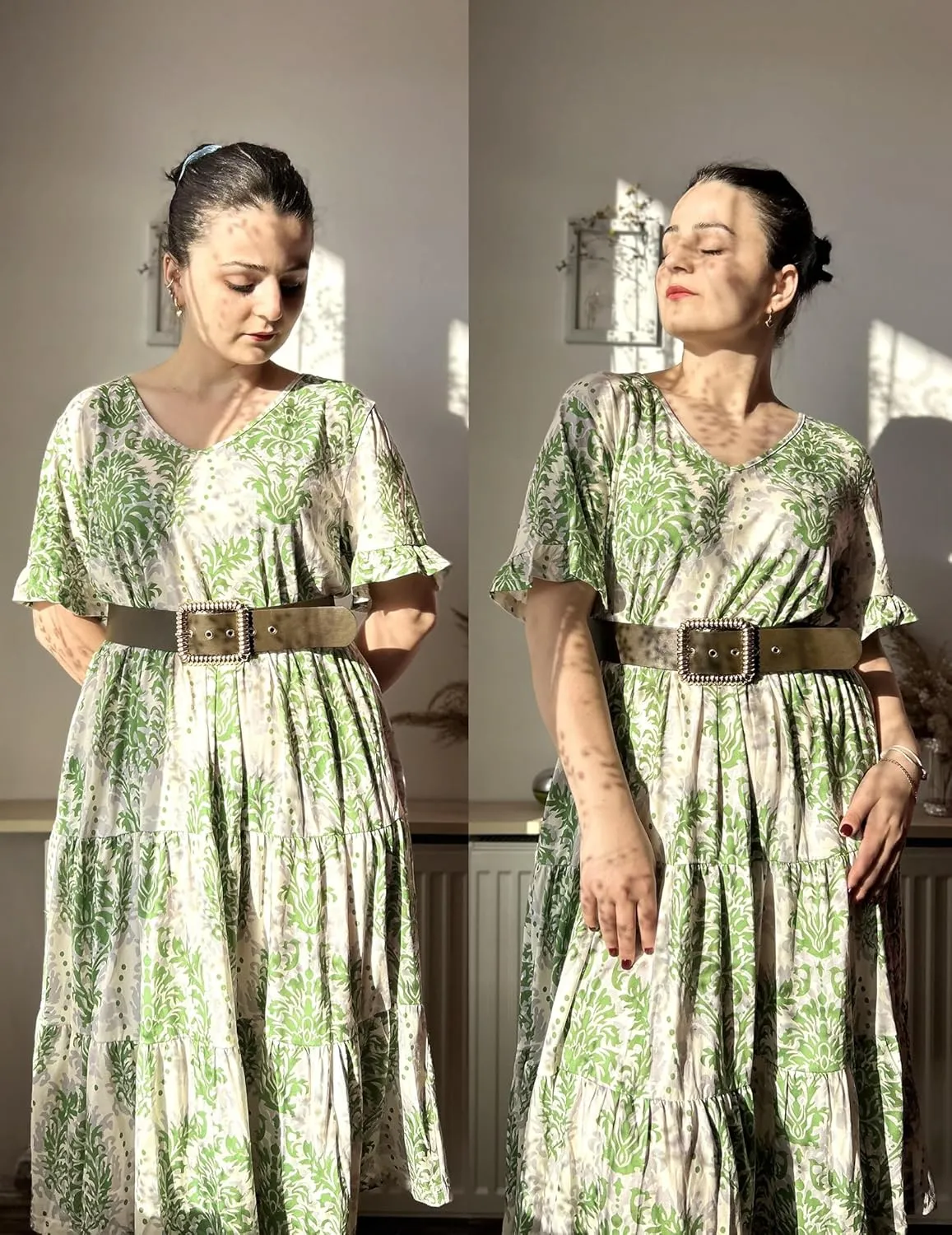 IN'VOLAND Womens Plus Size Short Sleeve Dress Summer Midi Casual Tiered V-Neck Aline Flowy Loose Dresses with Pockets