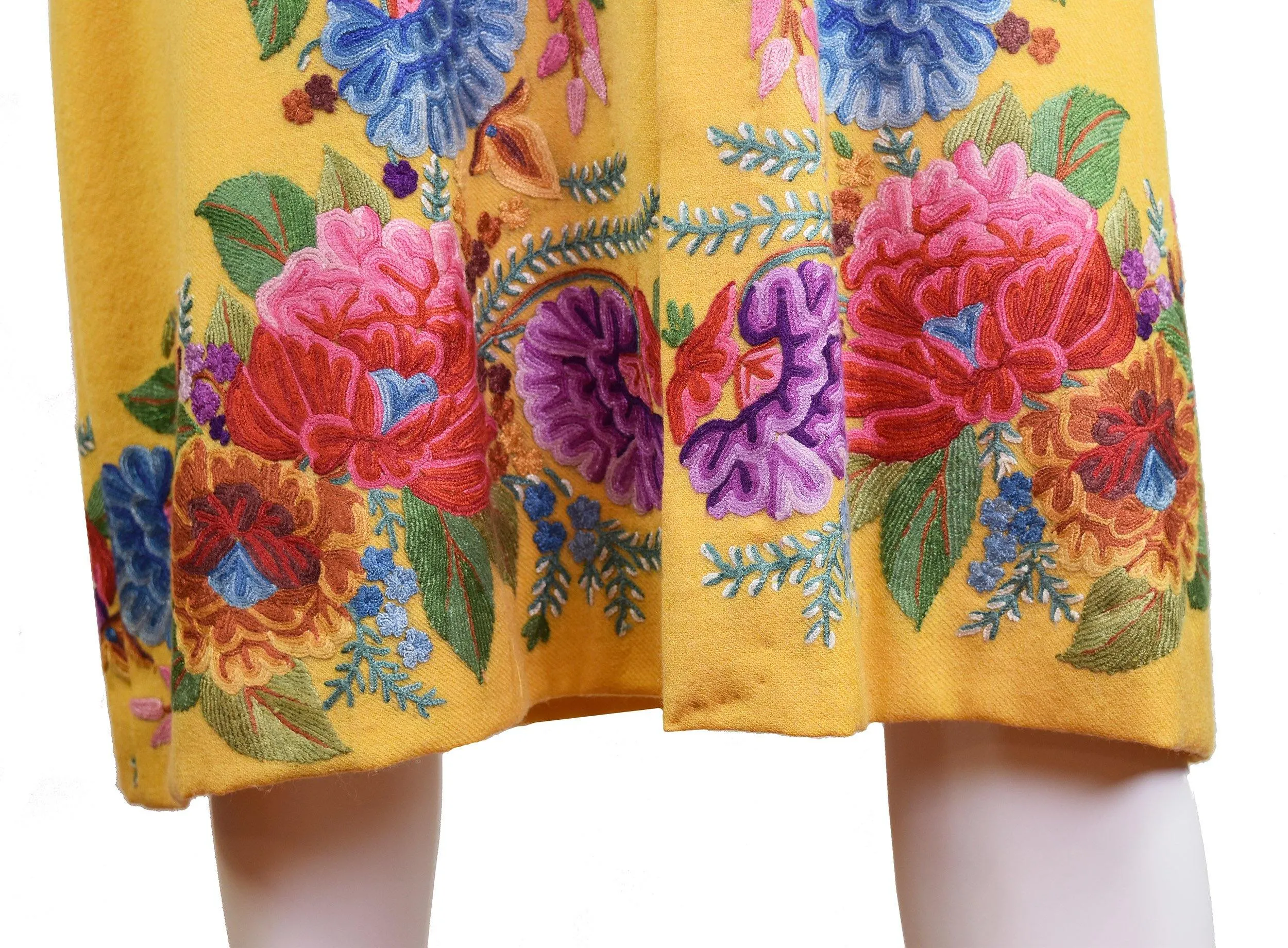 Irene Floral Cashmere Jacket Dinner Yellow Gold Evening Dress Coat Hand Embroidered Kashmir