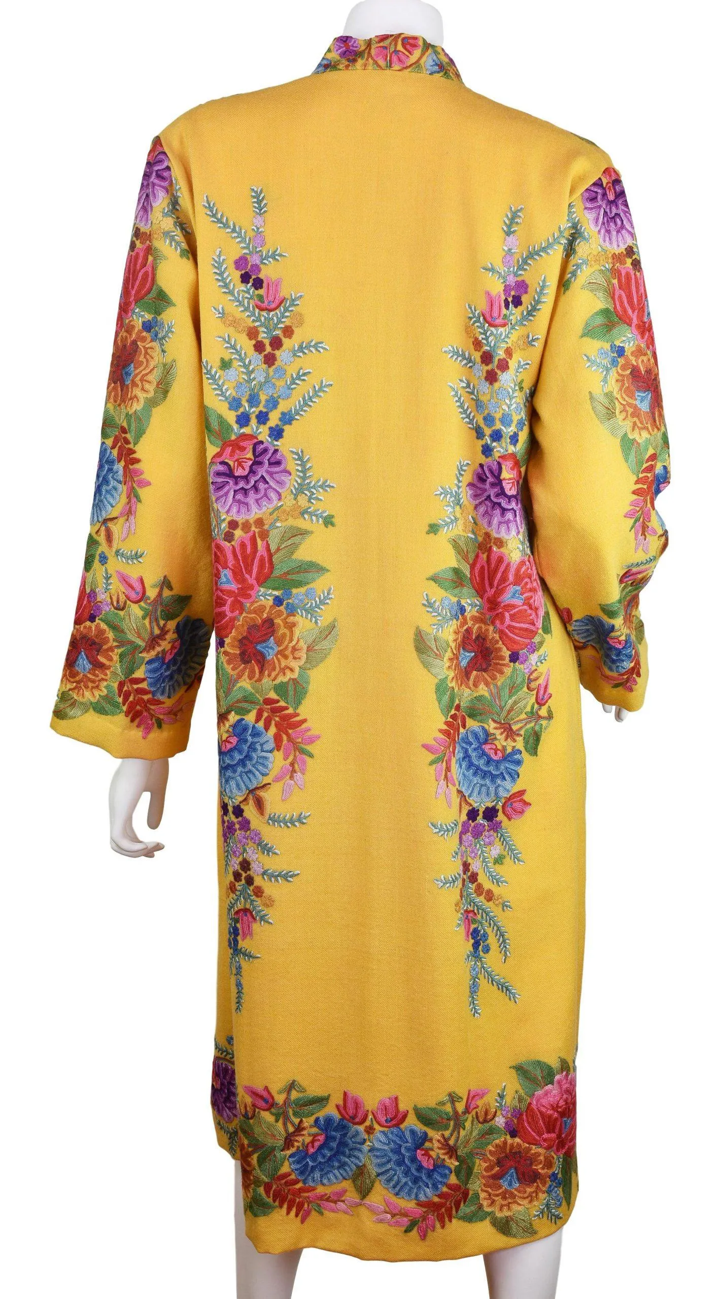 Irene Floral Cashmere Jacket Dinner Yellow Gold Evening Dress Coat Hand Embroidered Kashmir