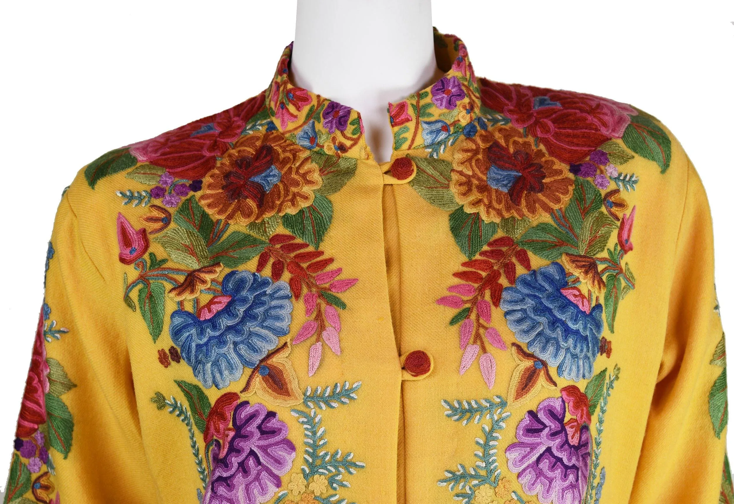 Irene Floral Cashmere Jacket Dinner Yellow Gold Evening Dress Coat Hand Embroidered Kashmir