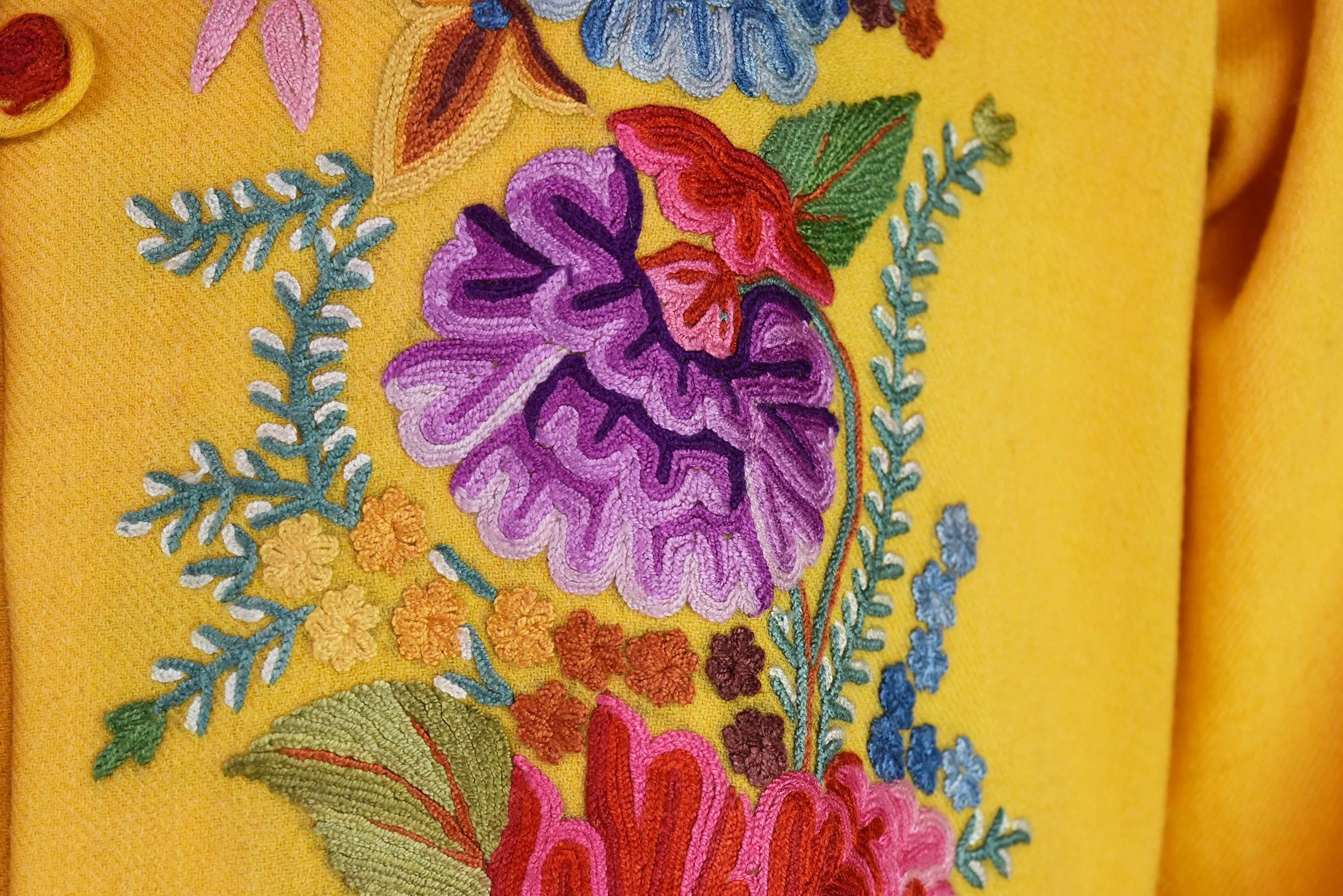 Irene Floral Cashmere Jacket Dinner Yellow Gold Evening Dress Coat Hand Embroidered Kashmir