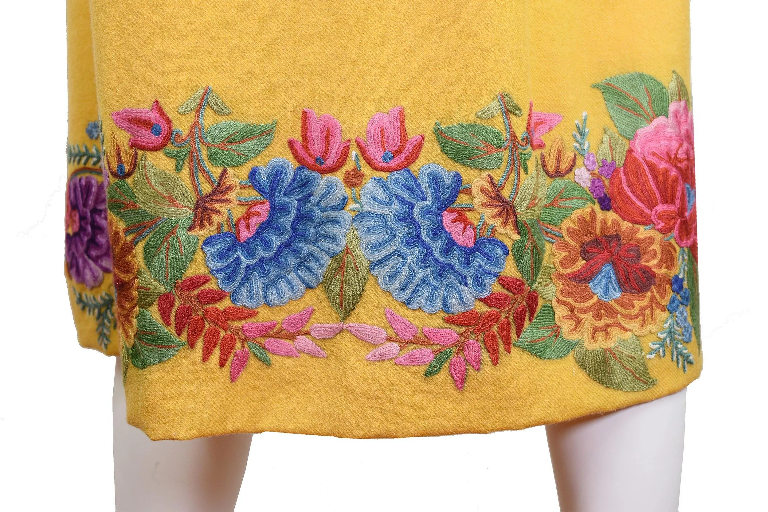 Irene Floral Cashmere Jacket Dinner Yellow Gold Evening Dress Coat Hand Embroidered Kashmir