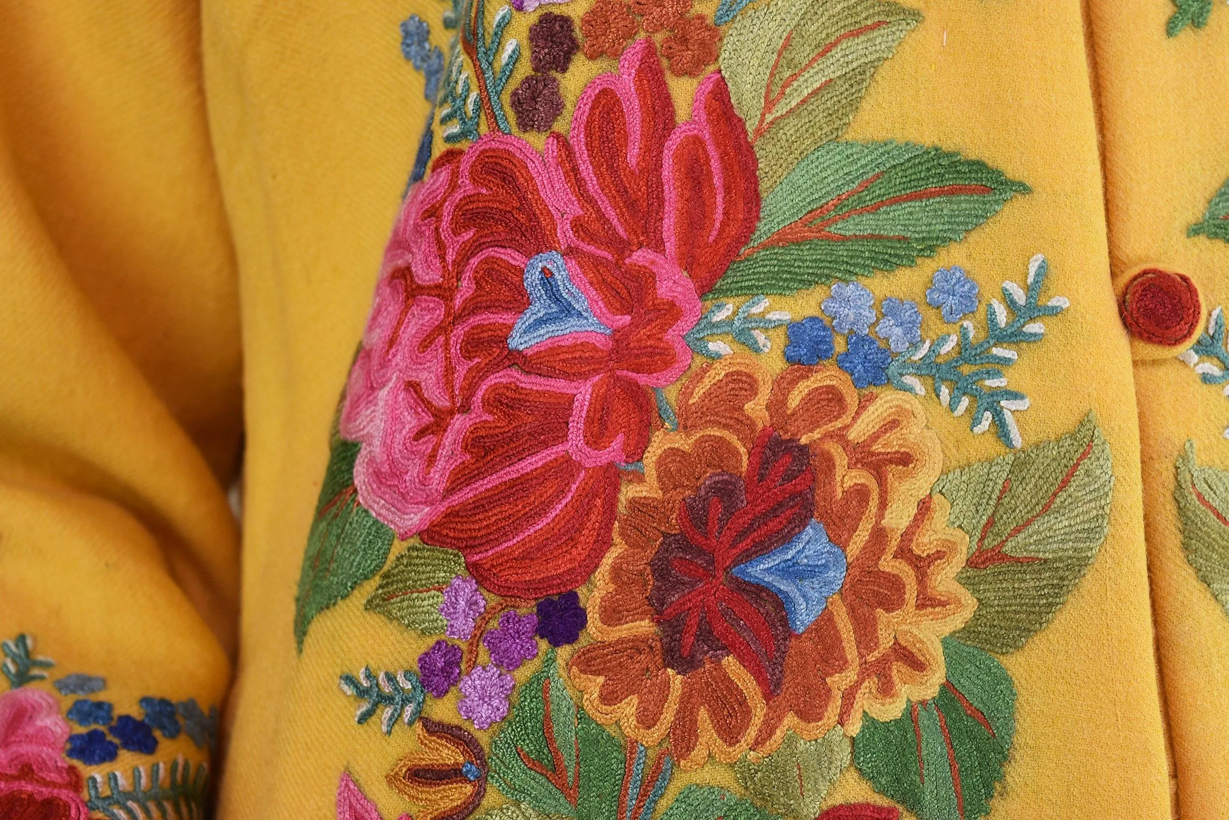 Irene Floral Cashmere Jacket Dinner Yellow Gold Evening Dress Coat Hand Embroidered Kashmir