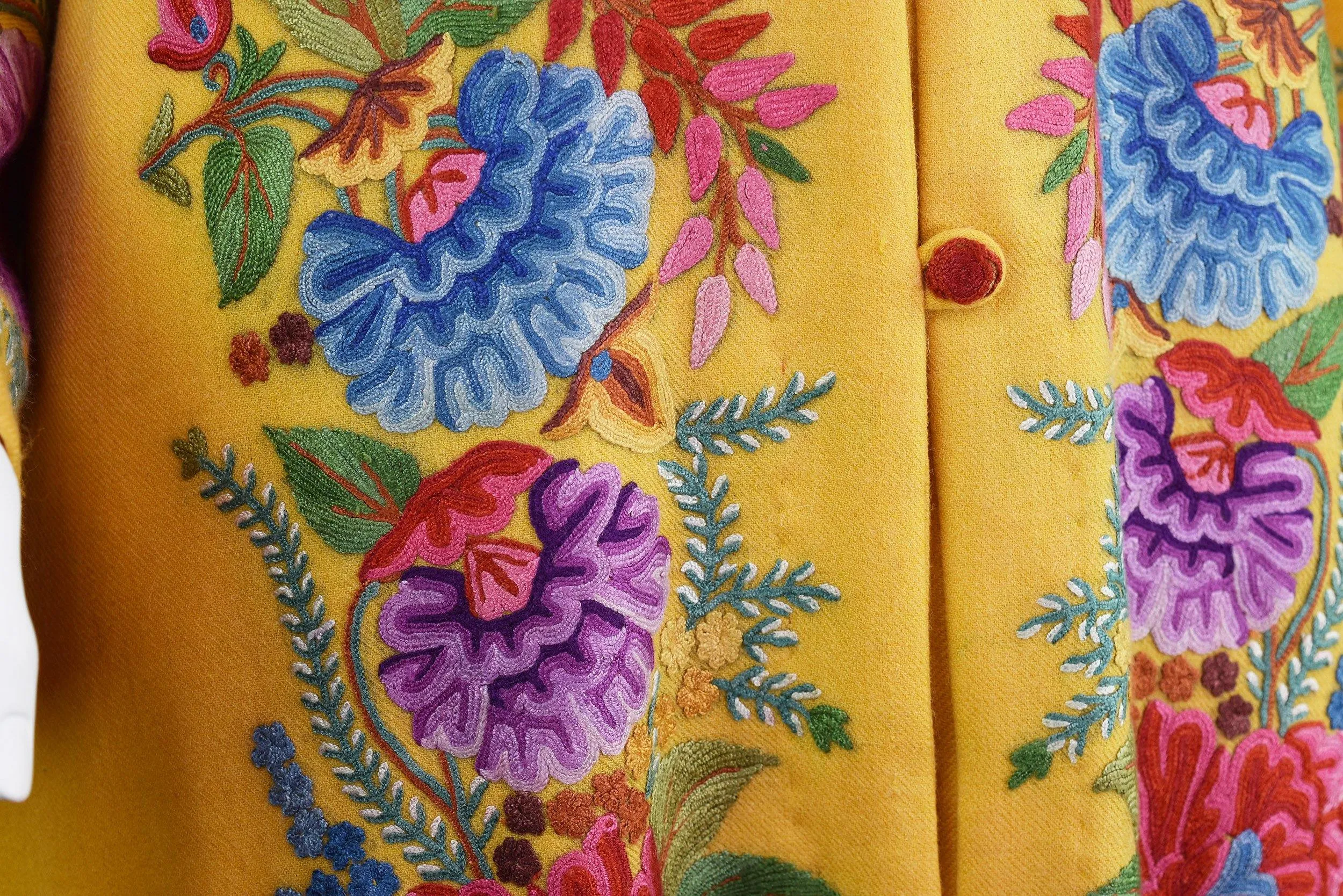 Irene Floral Cashmere Jacket Dinner Yellow Gold Evening Dress Coat Hand Embroidered Kashmir