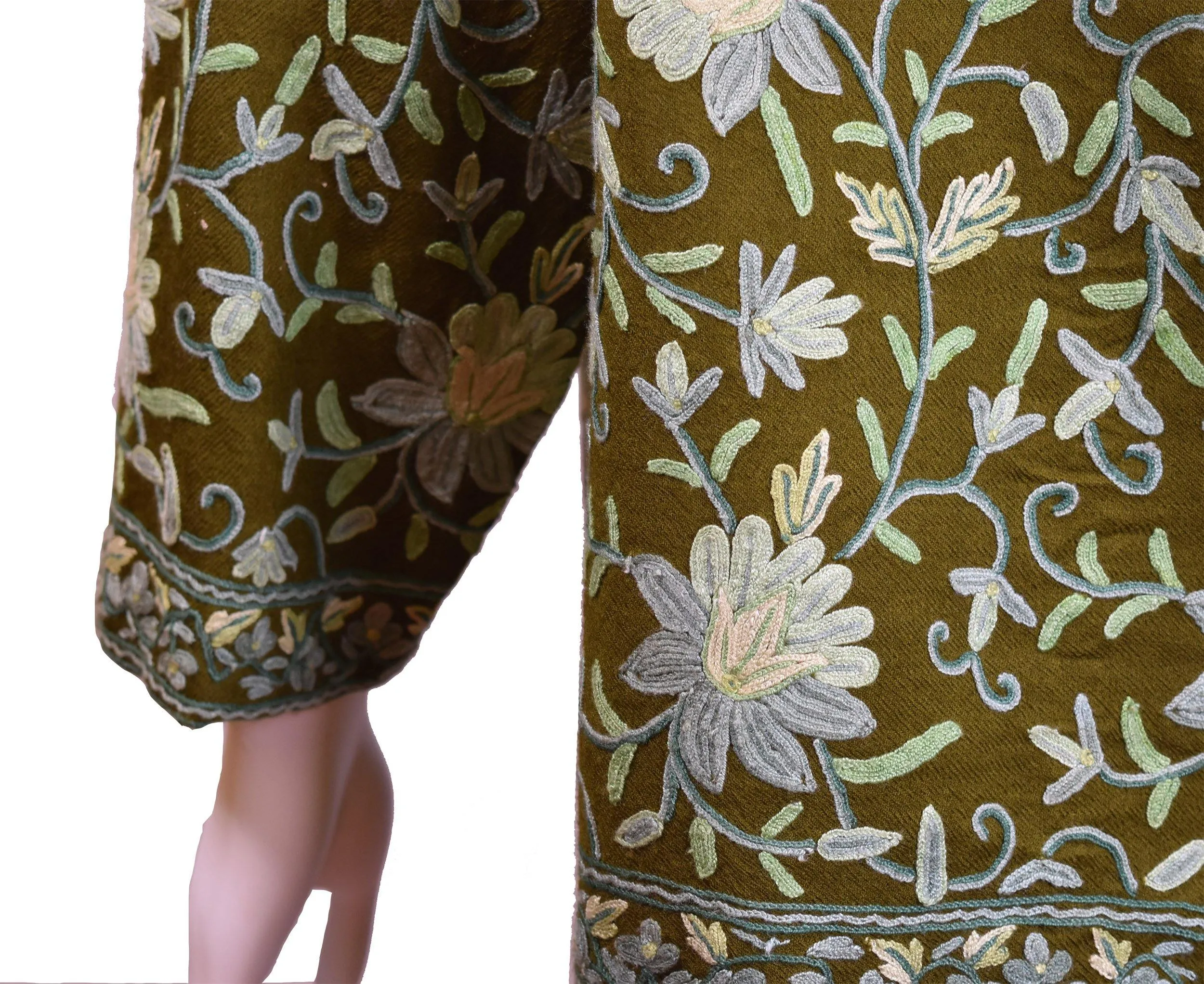 Irene Green Jacket Dinner Cashmere Evening Dress Coat Floral Hand Embroidered Kashmir