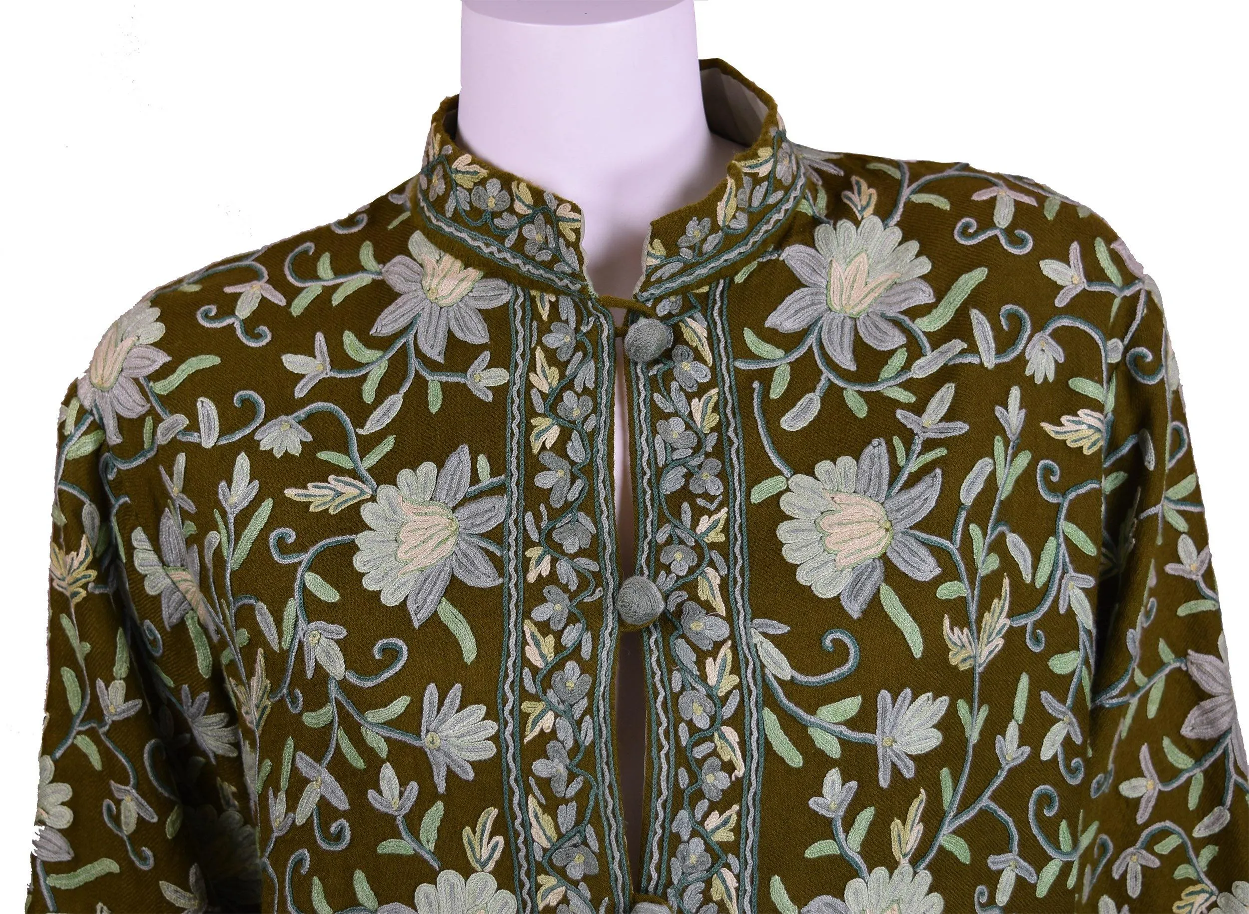 Irene Green Jacket Dinner Cashmere Evening Dress Coat Floral Hand Embroidered Kashmir