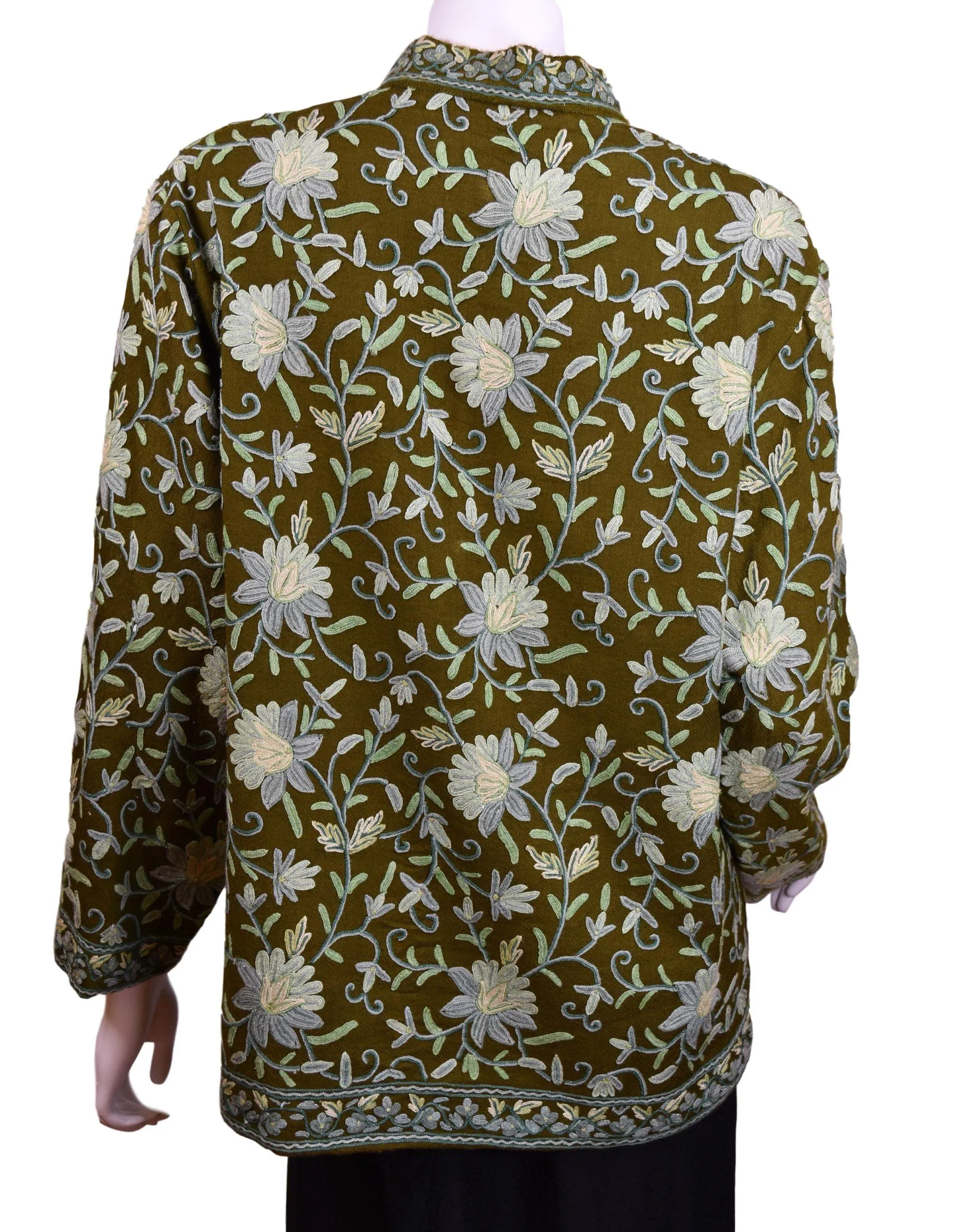 Irene Green Jacket Dinner Cashmere Evening Dress Coat Floral Hand Embroidered Kashmir