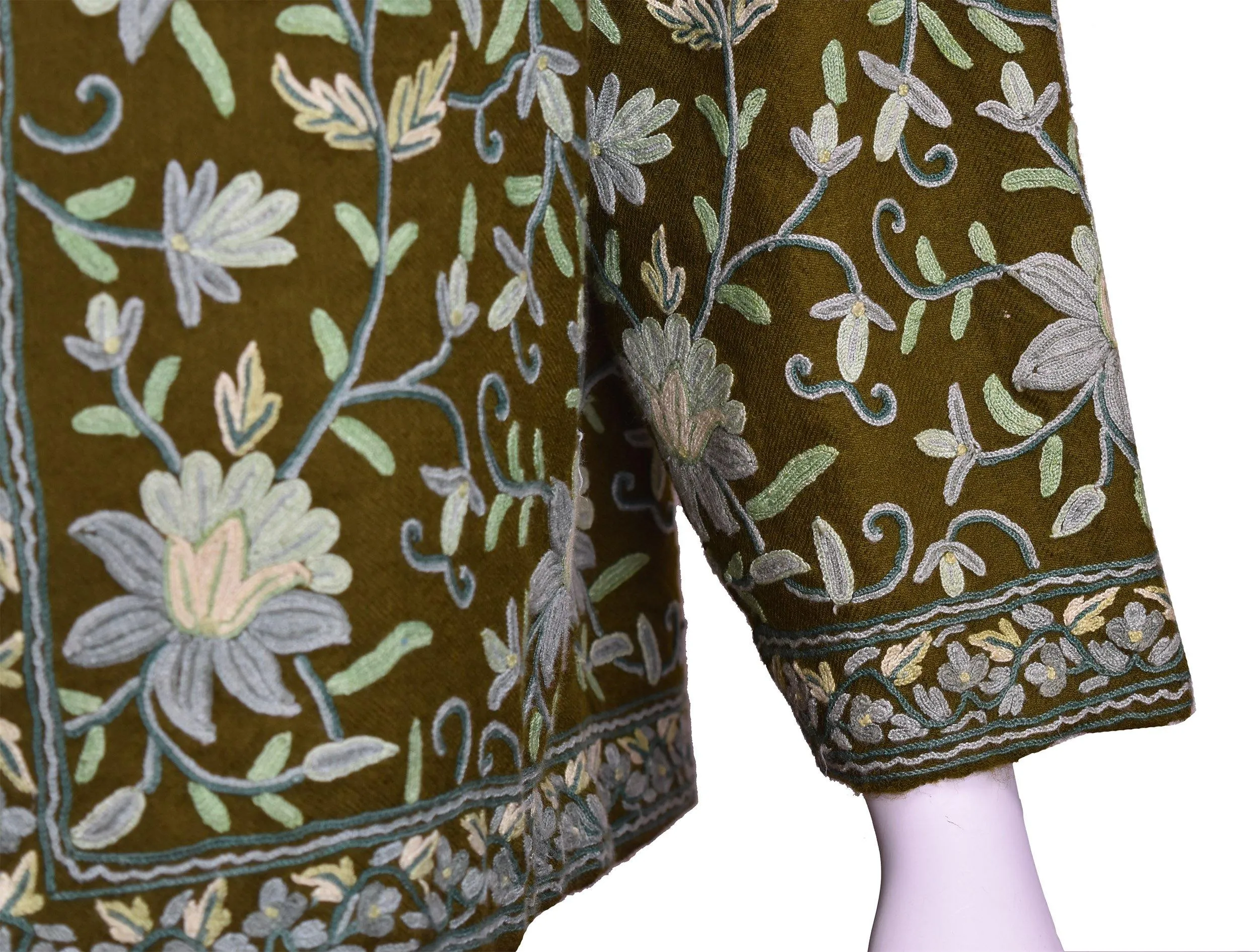 Irene Green Jacket Dinner Cashmere Evening Dress Coat Floral Hand Embroidered Kashmir