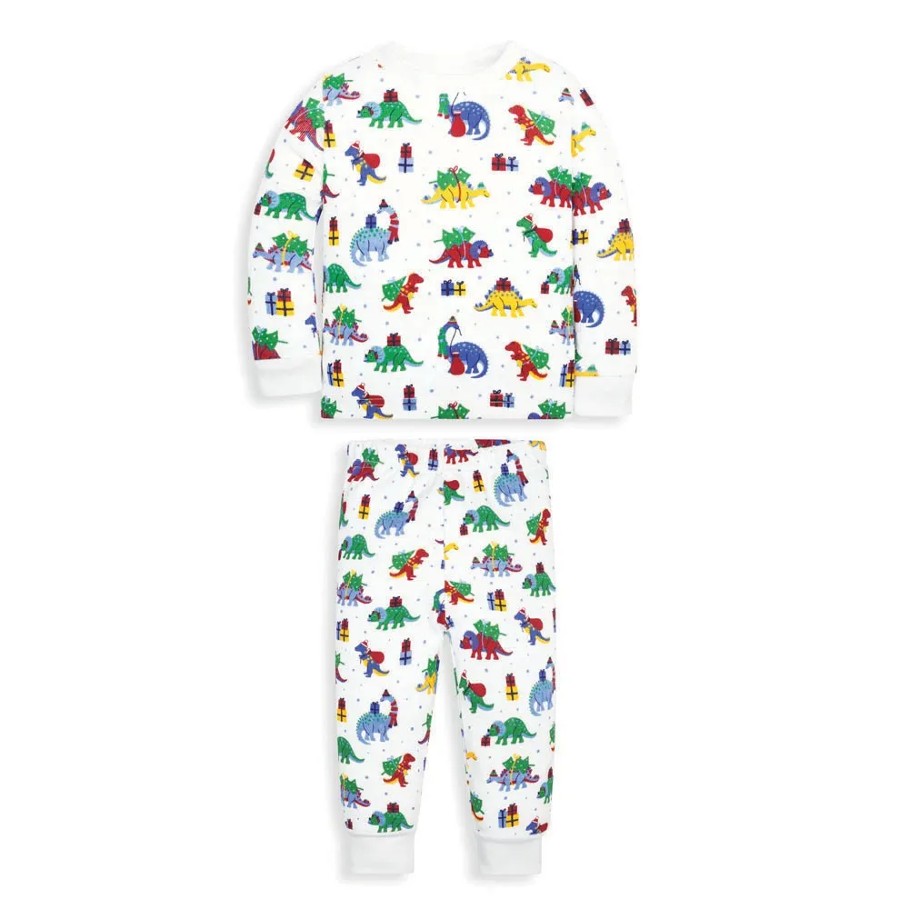 Jojo Maman Bebe Kids' Christmas Dinosaur Snug Fit Rib Pajamas