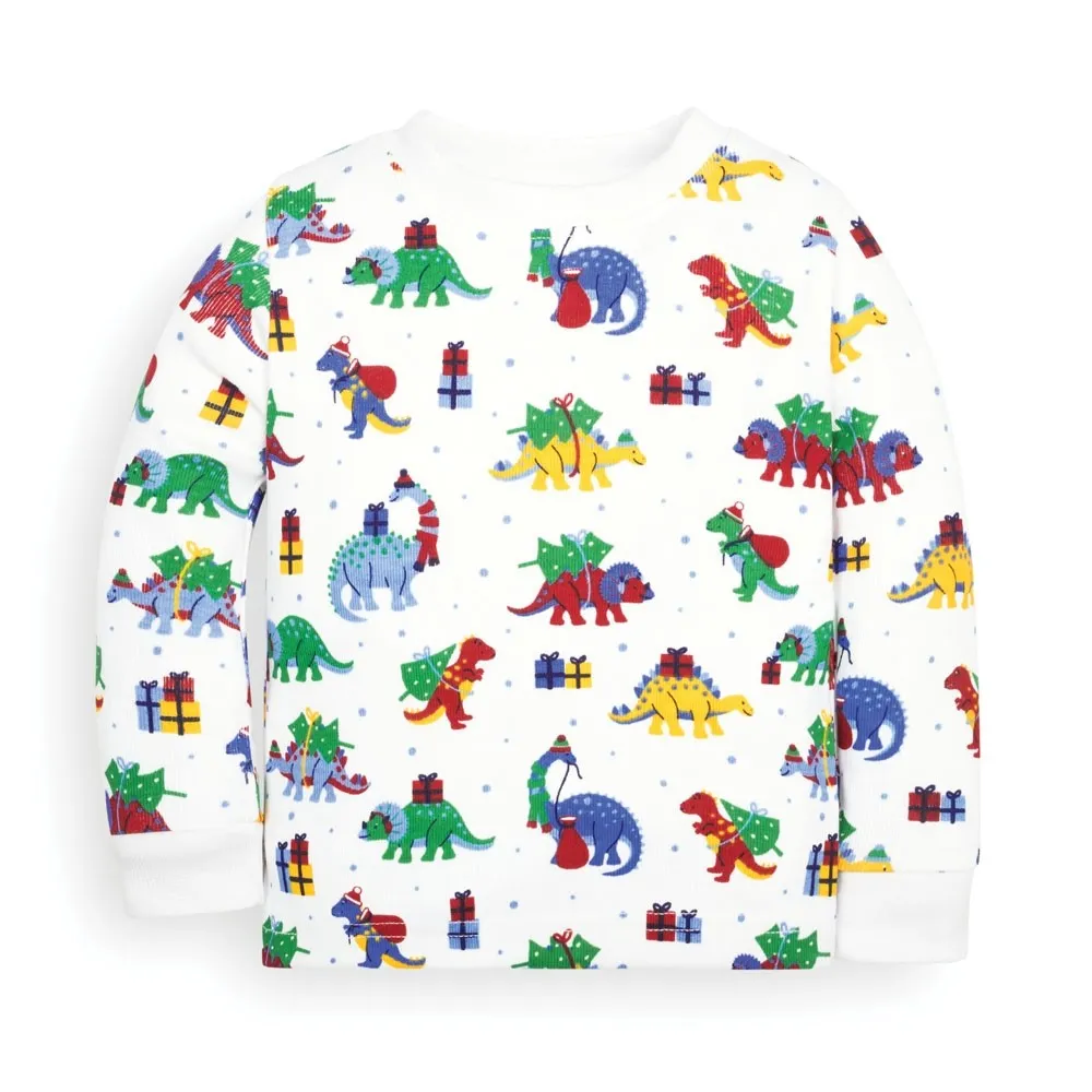 Jojo Maman Bebe Kids' Christmas Dinosaur Snug Fit Rib Pajamas