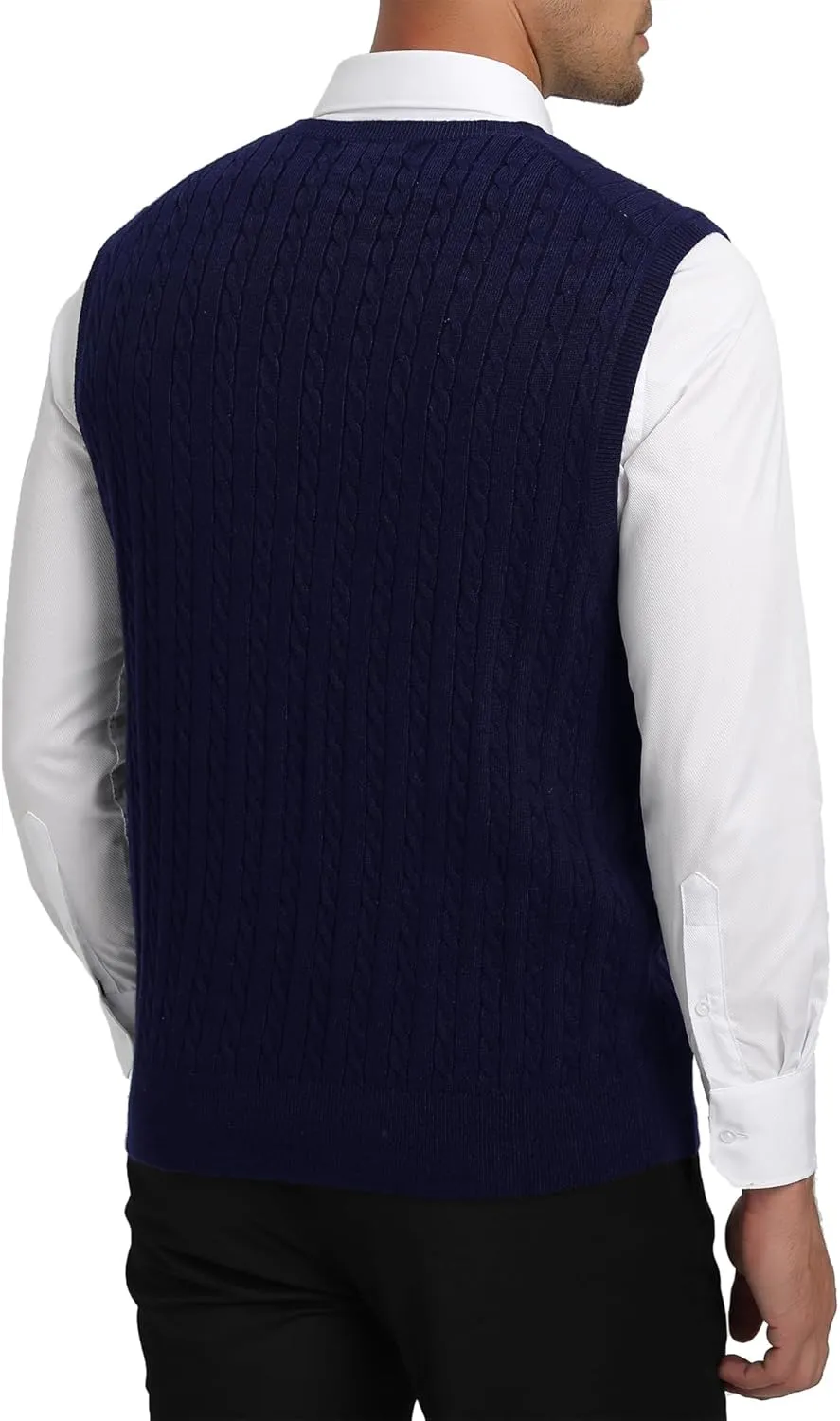 Kallspin Mens Wool Blended Cable Knit Sweater Vest V Neck Relaxed Fit Sleeveless Pullovers