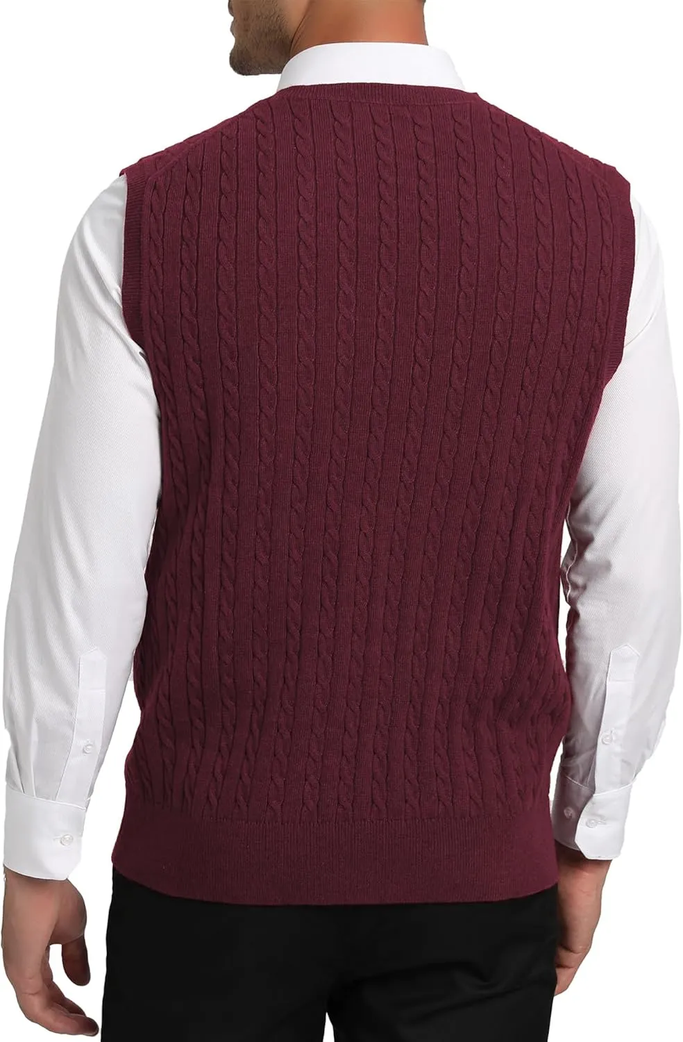 Kallspin Mens Wool Blended Cable Knit Sweater Vest V Neck Relaxed Fit Sleeveless Pullovers