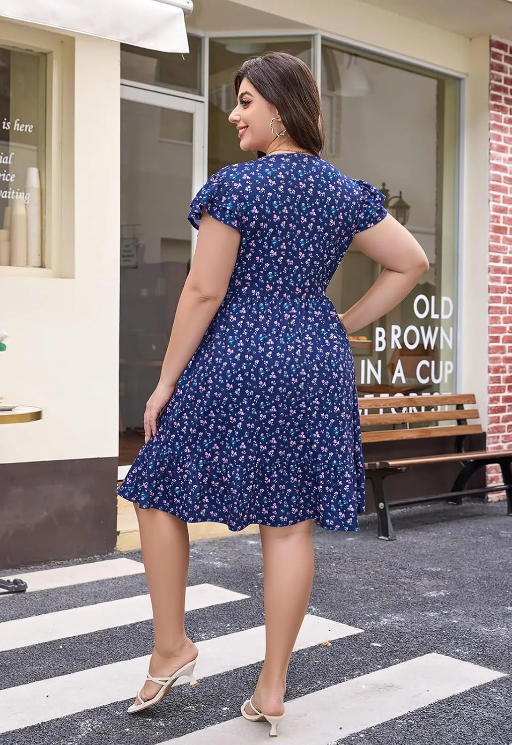 Keluummi Plus Size Summer Midi Dresses for Curvy Women, Casual A-Line Sundress with Short Sleeves and Pockets