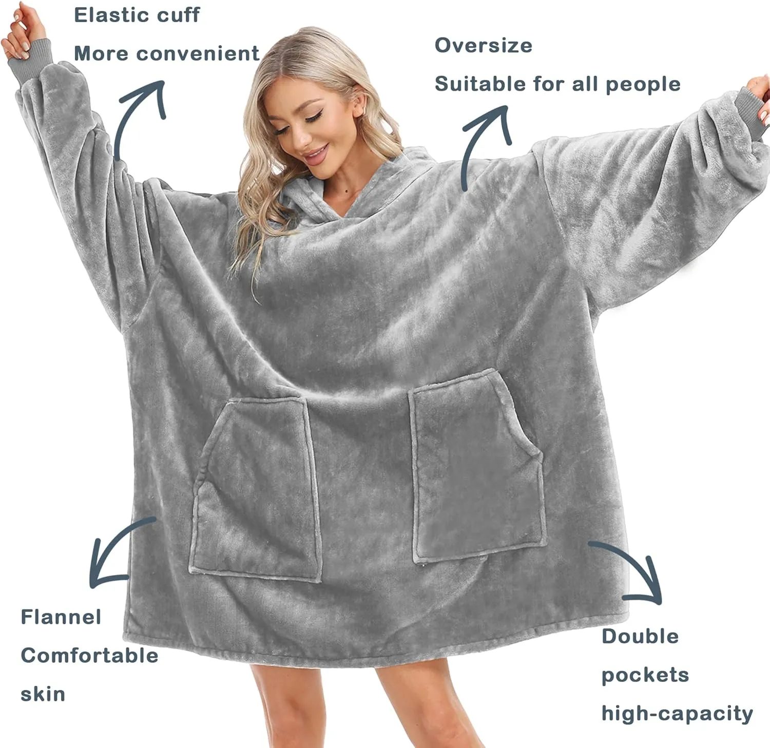 Kipswiza Blanket Hoodie - Wearable Blankets Oversized Cozy Flannel Sweatshirt Blanket as Gifts for Adult Women Men