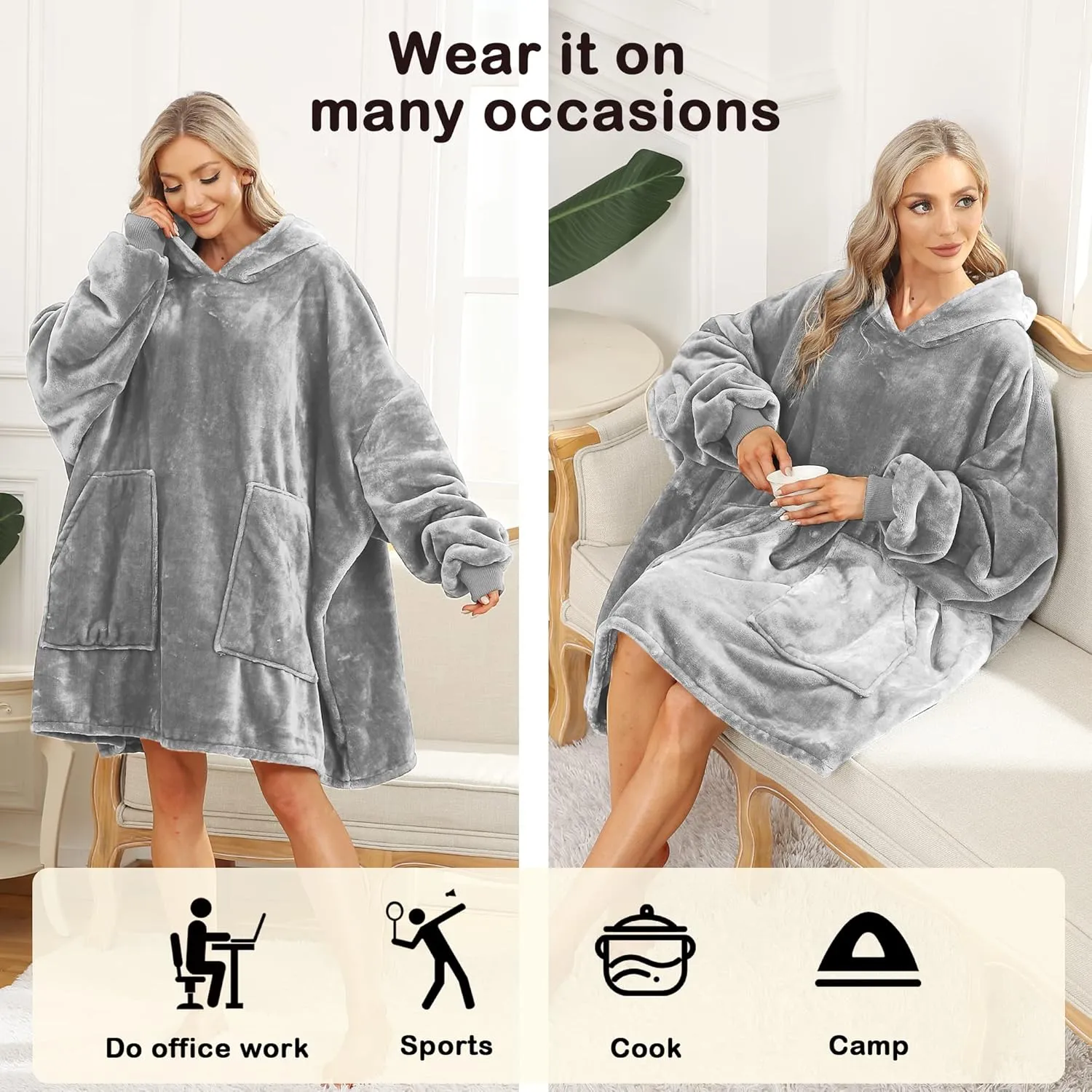 Kipswiza Blanket Hoodie - Wearable Blankets Oversized Cozy Flannel Sweatshirt Blanket as Gifts for Adult Women Men