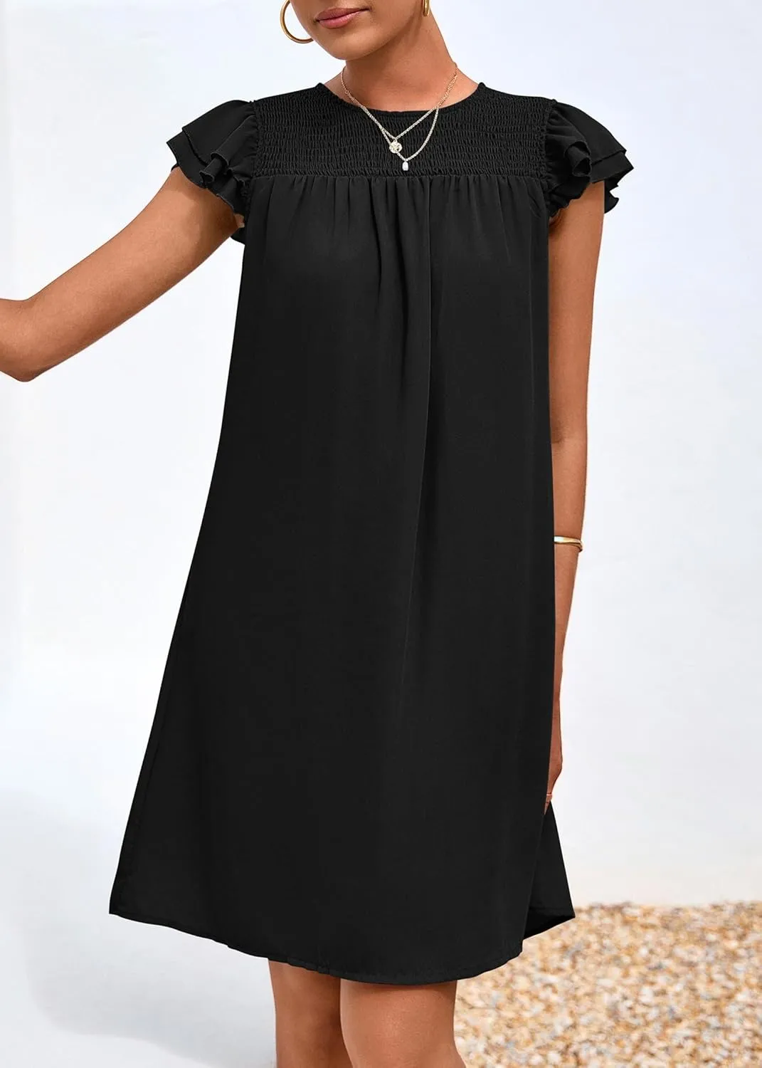 KIRUNDO Wedding Guest Shift Dresses for Women Short Spring Summer Ruffle Cap Sleeve Chiffon Babydoll Flowy Mini Sundress