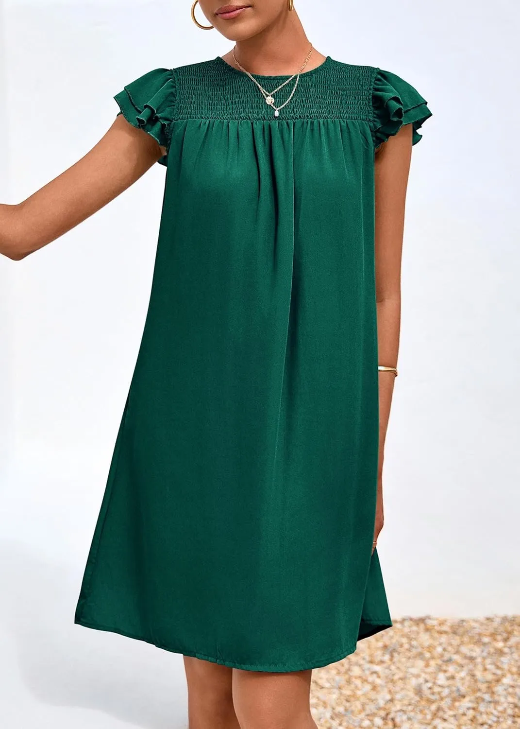KIRUNDO Wedding Guest Shift Dresses for Women Short Spring Summer Ruffle Cap Sleeve Chiffon Babydoll Flowy Mini Sundress