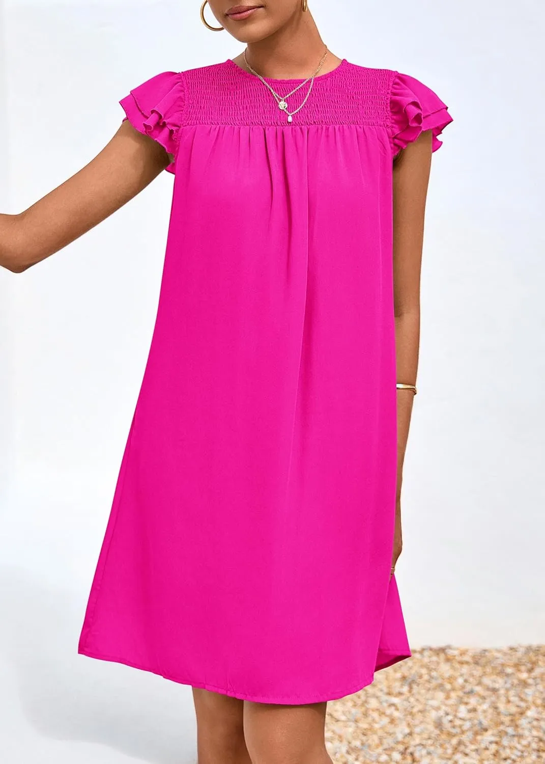KIRUNDO Wedding Guest Shift Dresses for Women Short Spring Summer Ruffle Cap Sleeve Chiffon Babydoll Flowy Mini Sundress