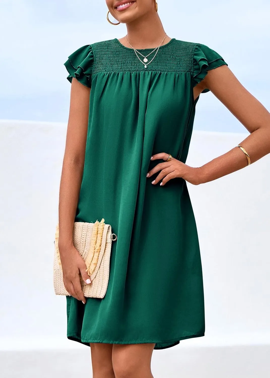 KIRUNDO Wedding Guest Shift Dresses for Women Short Spring Summer Ruffle Cap Sleeve Chiffon Babydoll Flowy Mini Sundress