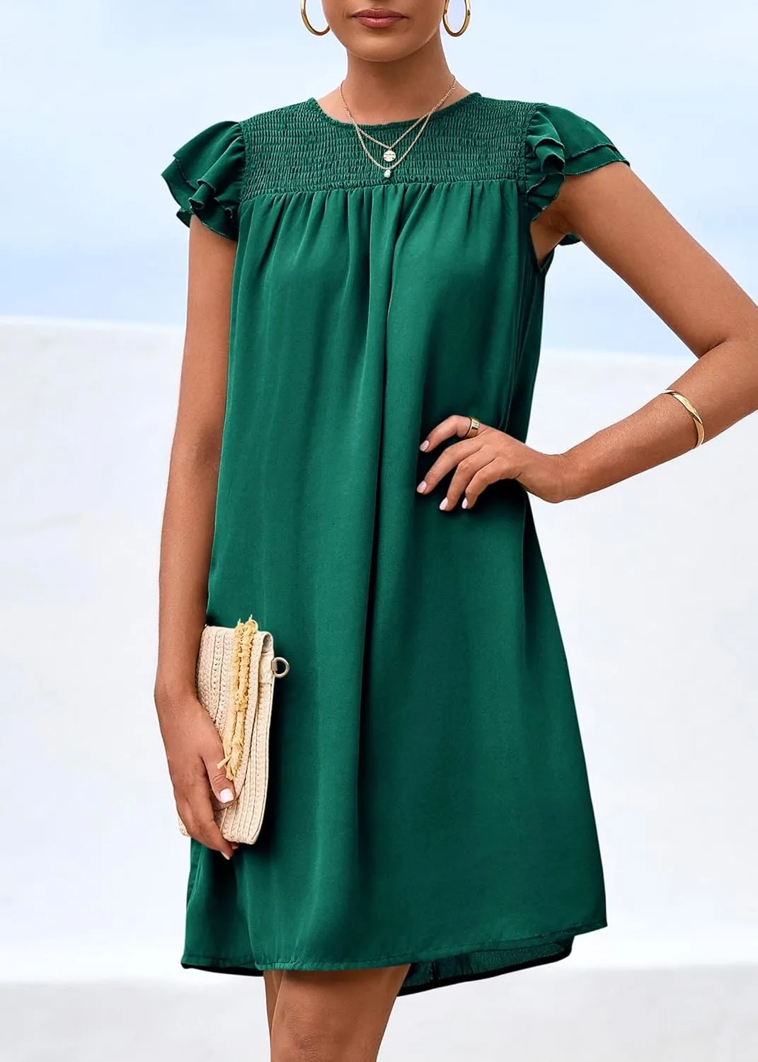 KIRUNDO Wedding Guest Shift Dresses for Women Short Spring Summer Ruffle Cap Sleeve Chiffon Babydoll Flowy Mini Sundress