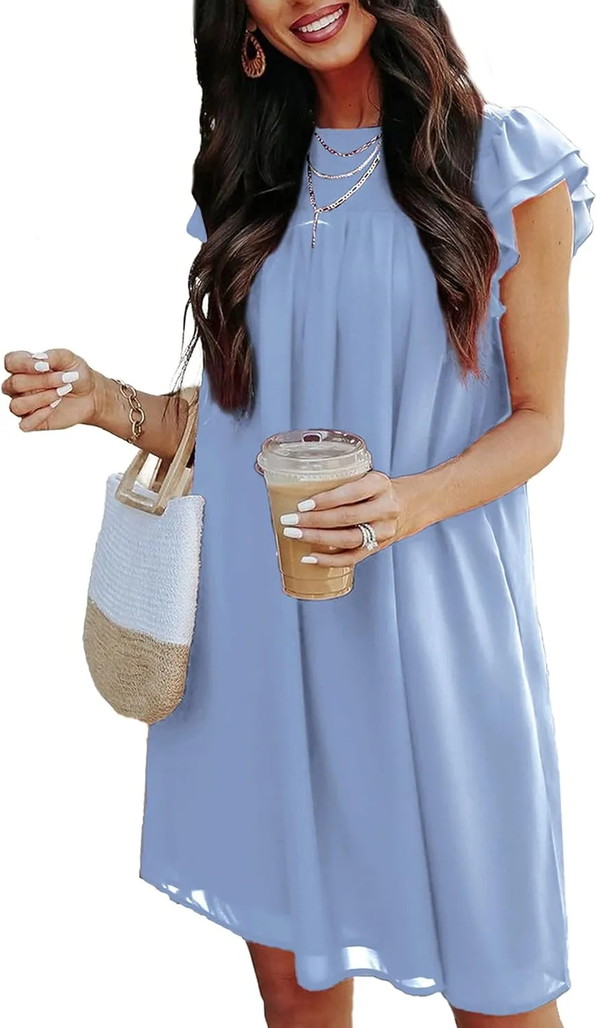 KIRUNDO Wedding Guest Shift Dresses for Women Short Spring Summer Ruffle Cap Sleeve Chiffon Babydoll Flowy Mini Sundress