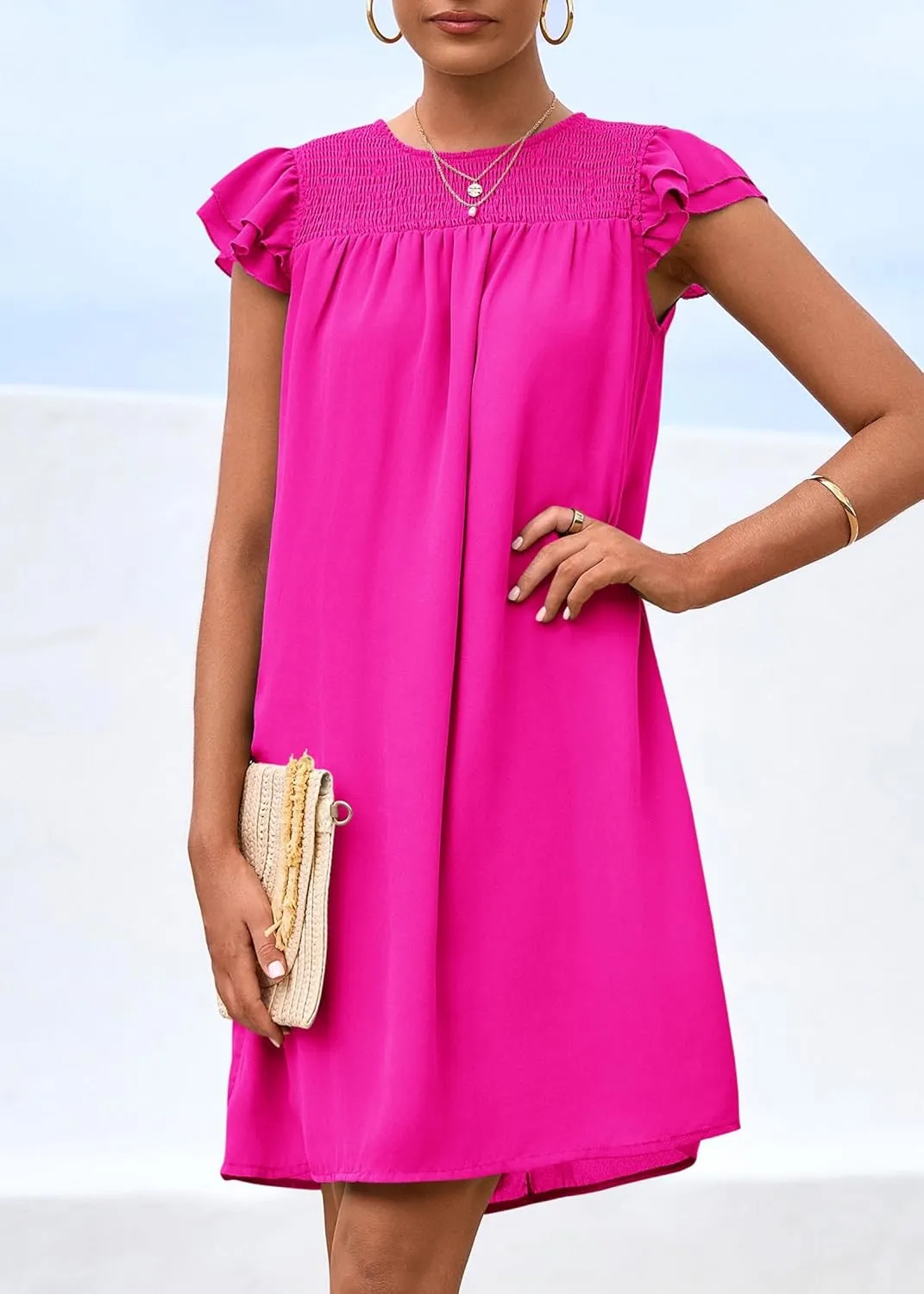 KIRUNDO Wedding Guest Shift Dresses for Women Short Spring Summer Ruffle Cap Sleeve Chiffon Babydoll Flowy Mini Sundress