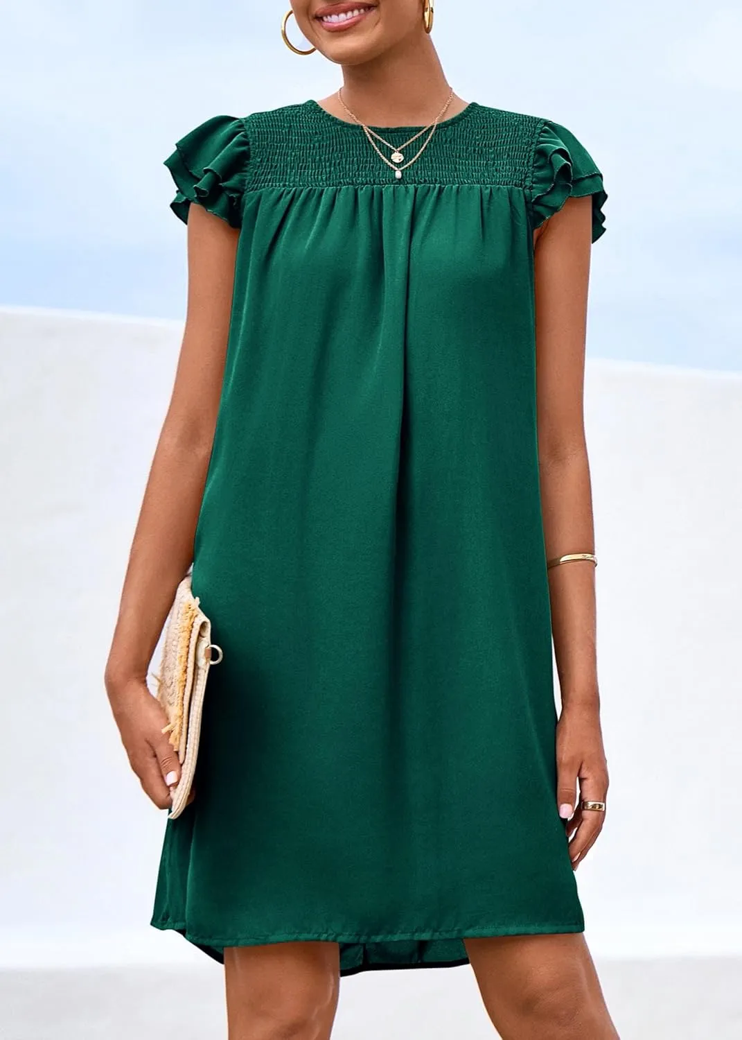KIRUNDO Wedding Guest Shift Dresses for Women Short Spring Summer Ruffle Cap Sleeve Chiffon Babydoll Flowy Mini Sundress
