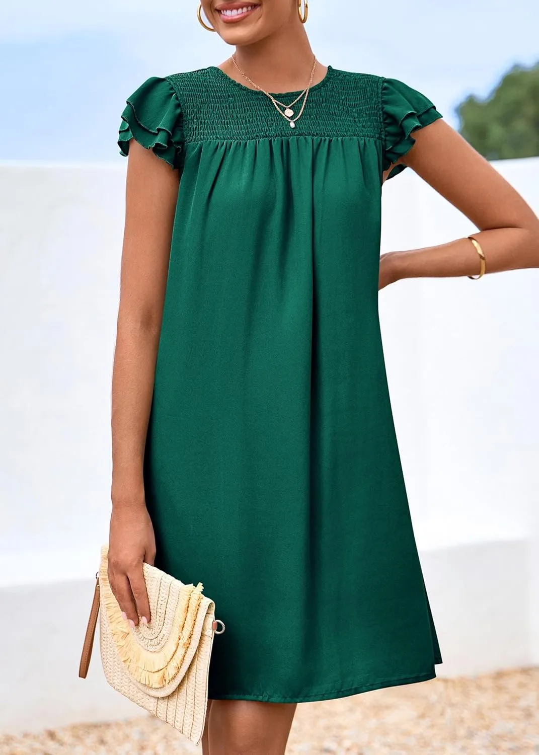 KIRUNDO Wedding Guest Shift Dresses for Women Short Spring Summer Ruffle Cap Sleeve Chiffon Babydoll Flowy Mini Sundress
