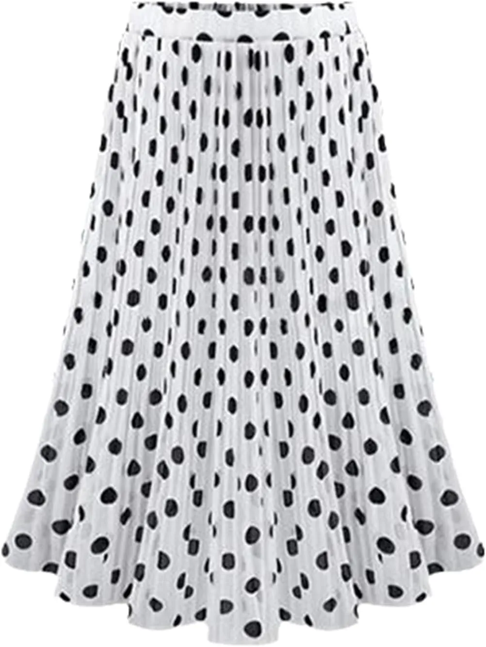 Korean Fashion Pleated Chiffon Skirt for Woman Summer Elastic Waist Polka Dot Print Beach Skirts Midi Skirt