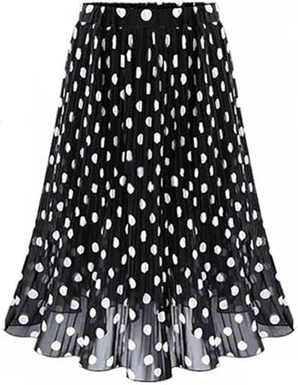 Korean Fashion Pleated Chiffon Skirt for Woman Summer Elastic Waist Polka Dot Print Beach Skirts Midi Skirt
