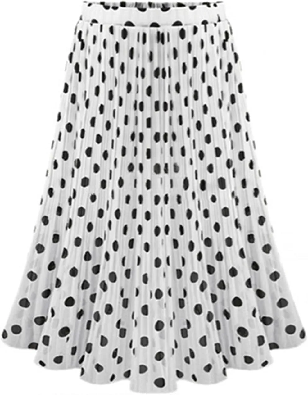 Korean Fashion Pleated Chiffon Skirt for Woman Summer Elastic Waist Polka Dot Print Beach Skirts Midi Skirt