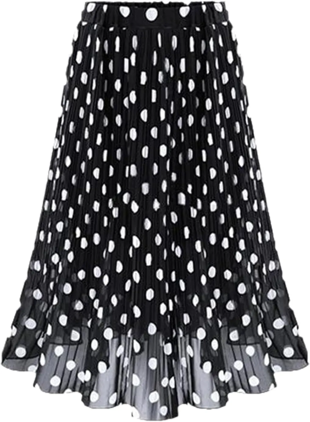 Korean Fashion Pleated Chiffon Skirt for Woman Summer Elastic Waist Polka Dot Print Beach Skirts Midi Skirt