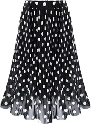 Korean Fashion Pleated Chiffon Skirt for Woman Summer Elastic Waist Polka Dot Print Beach Skirts Midi Skirt
