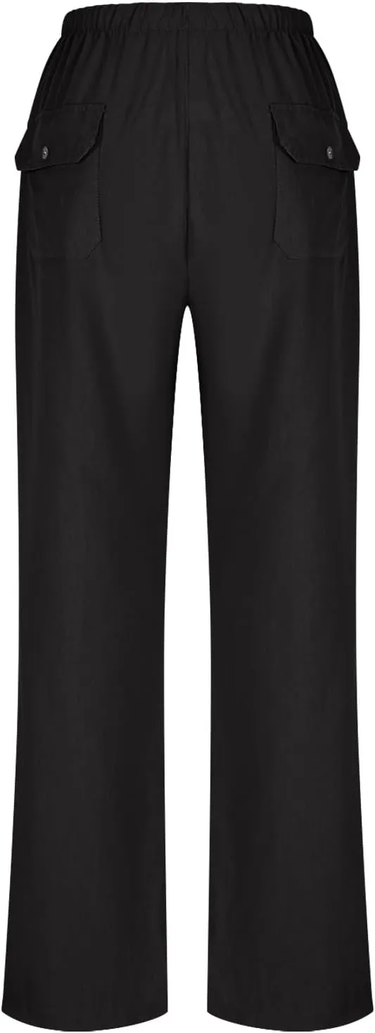 Lastesso Linen Pants Women Casual High Waist Drawstring Cotton Slacks with Pockets Cozy Beach Summer Lounge Pant Outfits