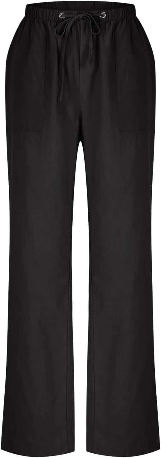 Lastesso Linen Pants Women Casual High Waist Drawstring Cotton Slacks with Pockets Cozy Beach Summer Lounge Pant Outfits