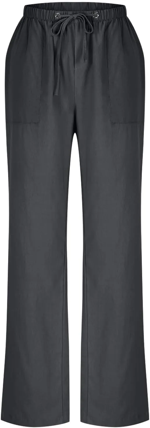 Lastesso Linen Pants Women Casual High Waist Drawstring Cotton Slacks with Pockets Cozy Beach Summer Lounge Pant Outfits